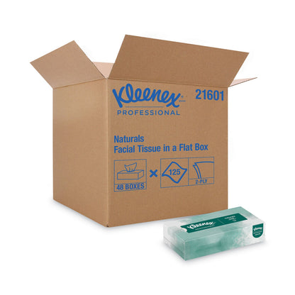 Kleenex Naturals Facial Tissue for Business, Flat Box, 2-Ply, White, 125 Sheets/Box, 48 Boxes/Carton