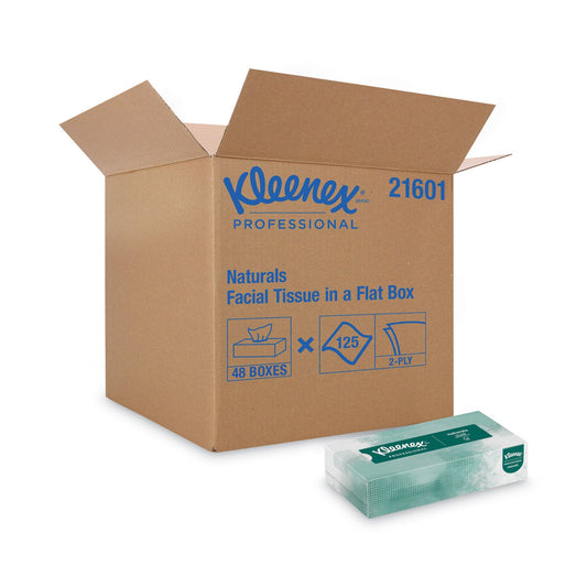 Kleenex Naturals Facial Tissue for Business, Flat Box, 2-Ply, White, 125 Sheets/Box, 48 Boxes/Carton