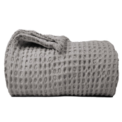 The Fine Living Co. 100% Cotton Waffle Weave Throw Blanket   Lightweight Soft and Breathable Throw Blanket for All Season  Skin Friendly Blanket for Couch Bed Sofa  50”x60” inches Mineral Gray