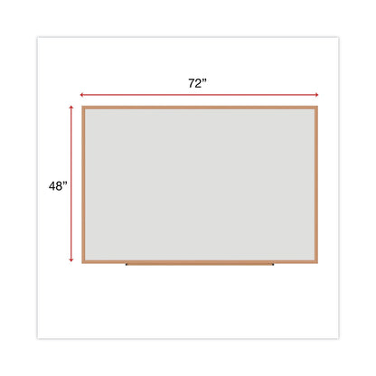 Universal Dry-Erase Board, Melamine, 72 x 48, White, Oak-Finished Frame