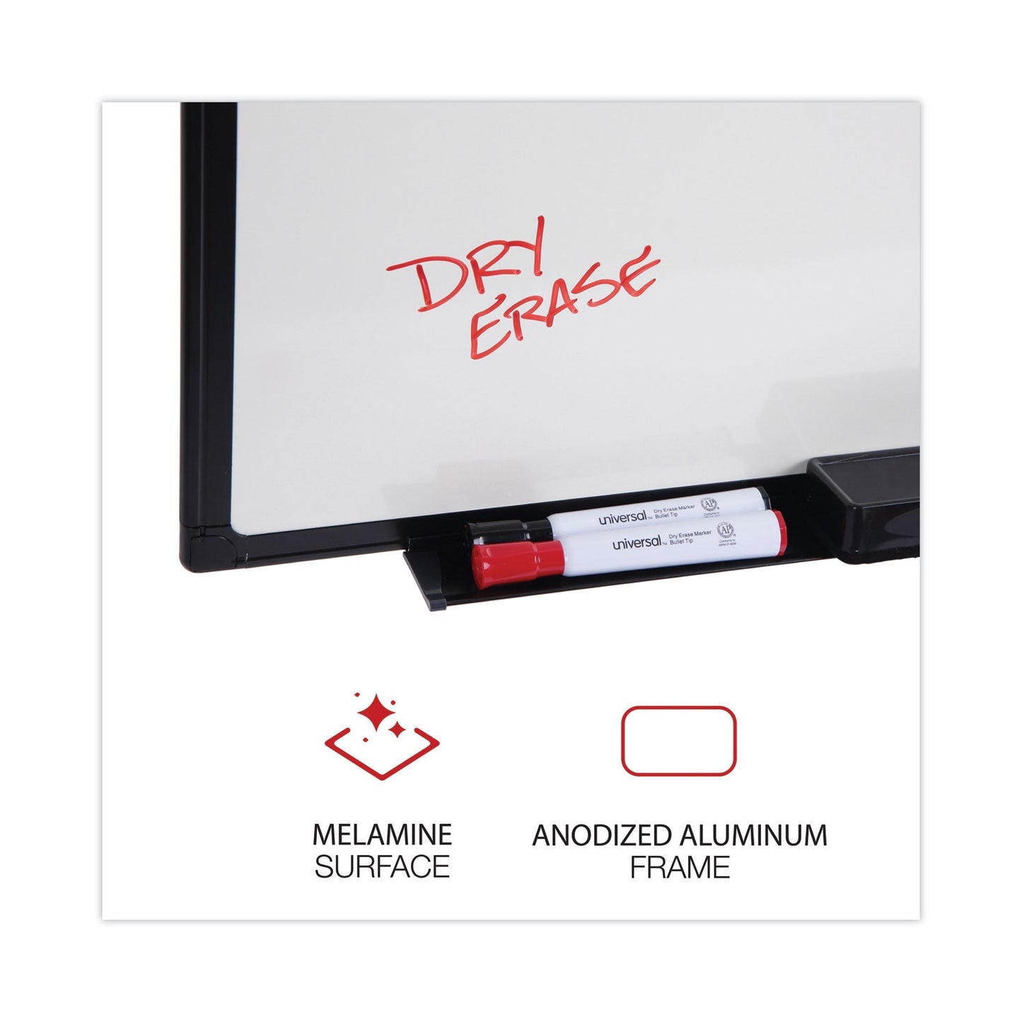 Universal Dry Erase Board, Melamine, 36 x 24, Black Frame