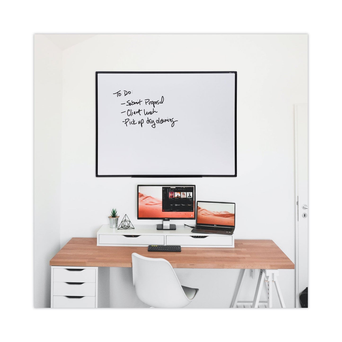 Universal Dry Erase Board, Melamine, 48 x 36, Black Frame
