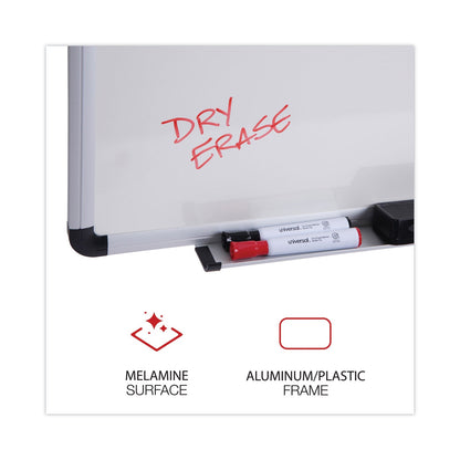 Universal Dry Erase Board, Melamine, 36 x 24, White, Black/Gray Aluminum/Plastic Frame