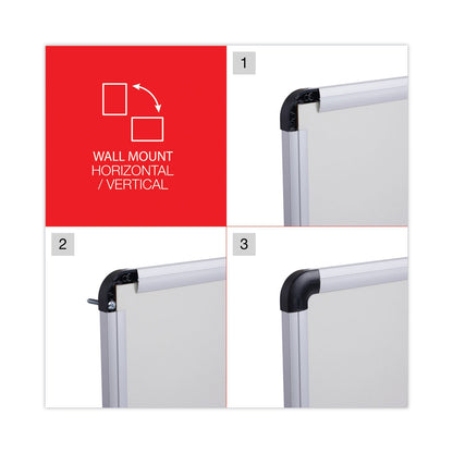 Universal Dry Erase Board, Melamine, 48 x 36, White, Black/Gray Aluminum/Plastic Frame