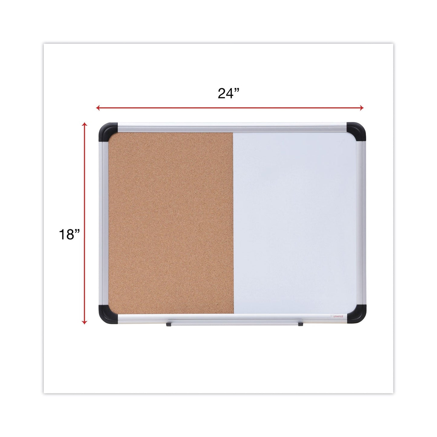 Universal Cork/Dry Erase Board, Melamine, 24 x 18, Black/Gray Aluminum/Plastic Frame