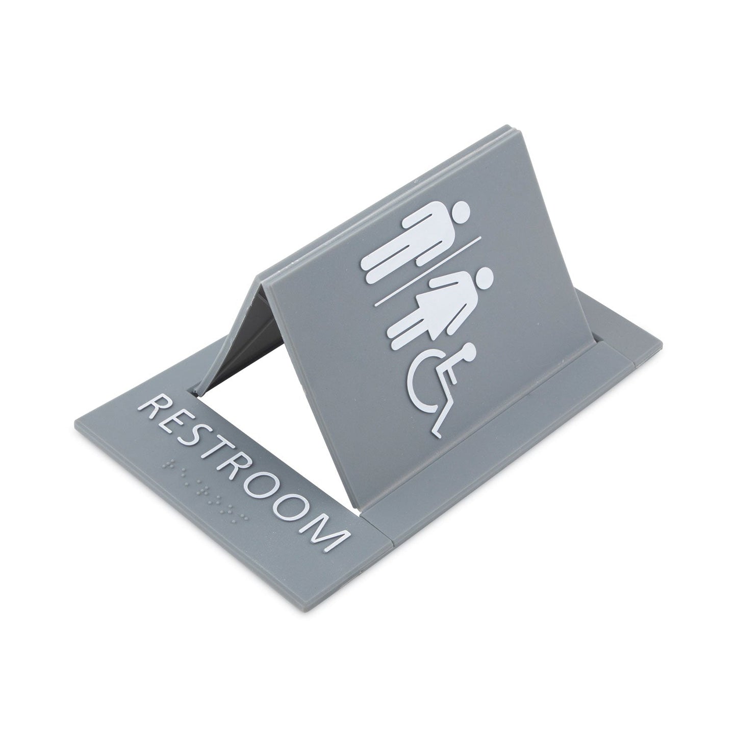 Advantus Pop-Out ADA Sign, Wheelchair, Tactile Symbol/Braille, Plastic, 6 x 9, Gray/White