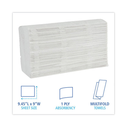 Boardwalk Multifold Paper Towels, 1-Ply, 9 x 9.45, White, 250 Towels/Pack, 16 Packs/Carton