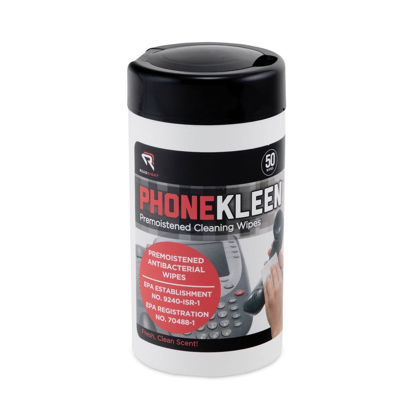 Read Right PhoneKleen Wet Wipes, Cloth, 5 x 5, 50/Tub