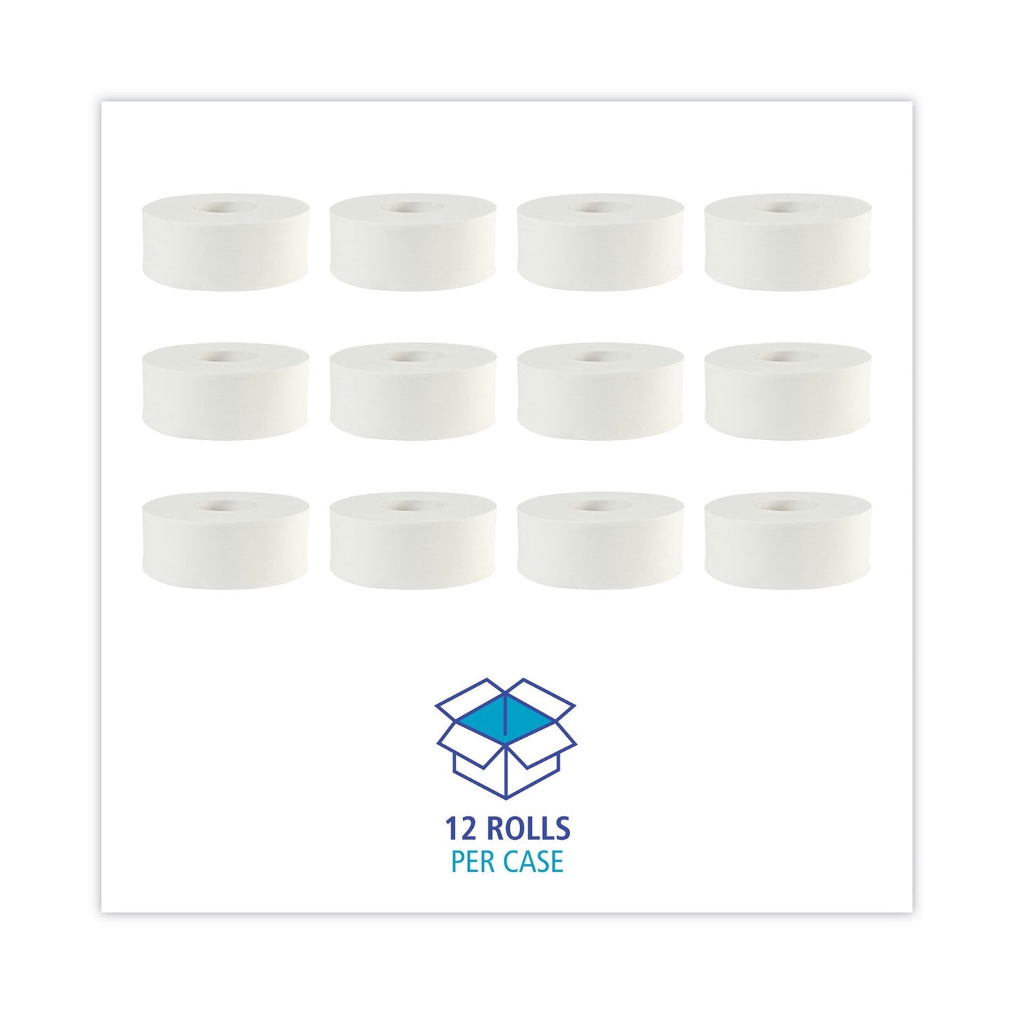Boardwalk JRT Bath Tissue, Jumbo, Septic Safe, 2-Ply, White, 3.5" x 1,000 ft, 12 Rolls/Carton