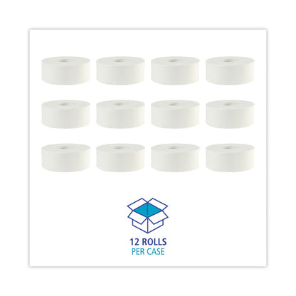 Boardwalk JRT Bath Tissue, Jumbo, Septic Safe, 2-Ply, White, 3.5" x 1,000 ft, 12 Rolls/Carton