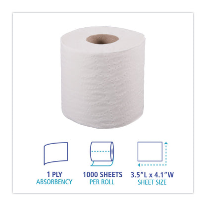 Boardwalk 1-Ply Toilet Tissue, Septic Safe, White, 1,000 Sheets, 96 Rolls/Carton
