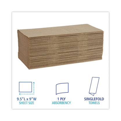 Boardwalk Singlefold Paper Towels, 1-Ply, 9 x 9.45, Natural, 250/Pack, 16 Packs/Carton