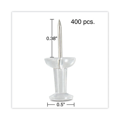 Universal Clear Push Pins, Plastic, Clear, 0.38", 400/Pack