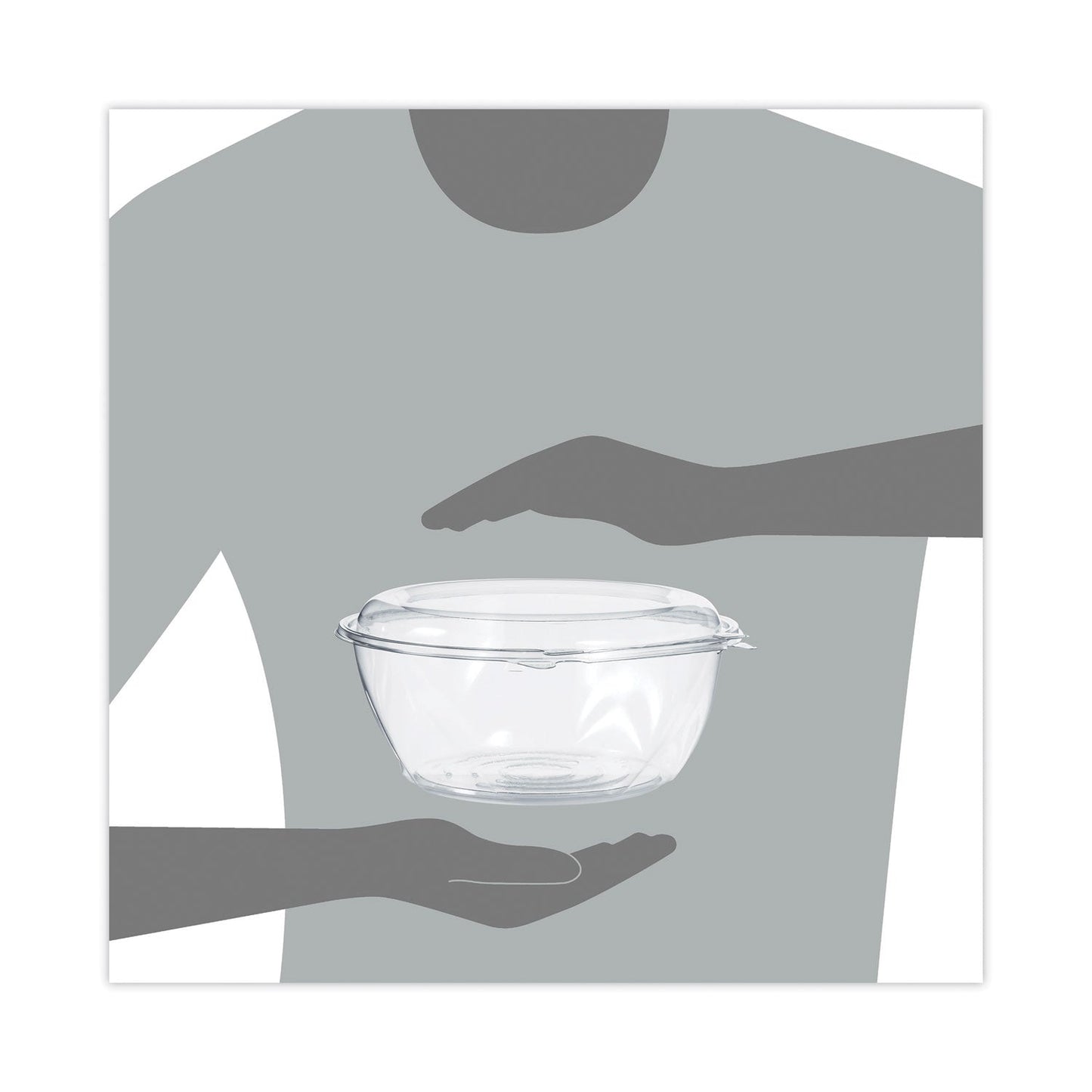 Dart Tamper-Resistant, Tamper-Evident Bowls with Dome Lid, 64 oz, 8.9" Diameter x 4"h, Clear, Plastic, 100/Carton