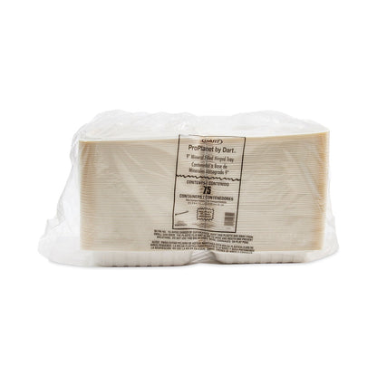 ProPlanet Hinged Lid Containers, Single Compartment, 9 x 8.8 x 3, White, Plastic, 150/Carton