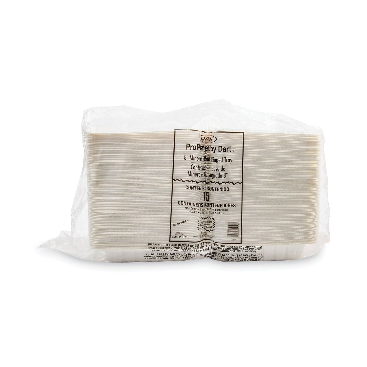 ProPlanet Hinged Lid Containers, Single Compartment, 8.3 x 8 x 3, White, Plastic, 150/Carton