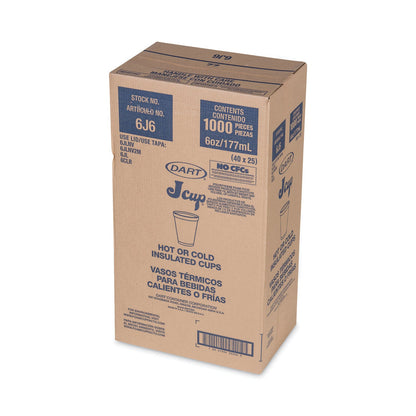 Dart Foam Drink Cups, 6 oz, White, 25/Bag, 40 Bags/Carton