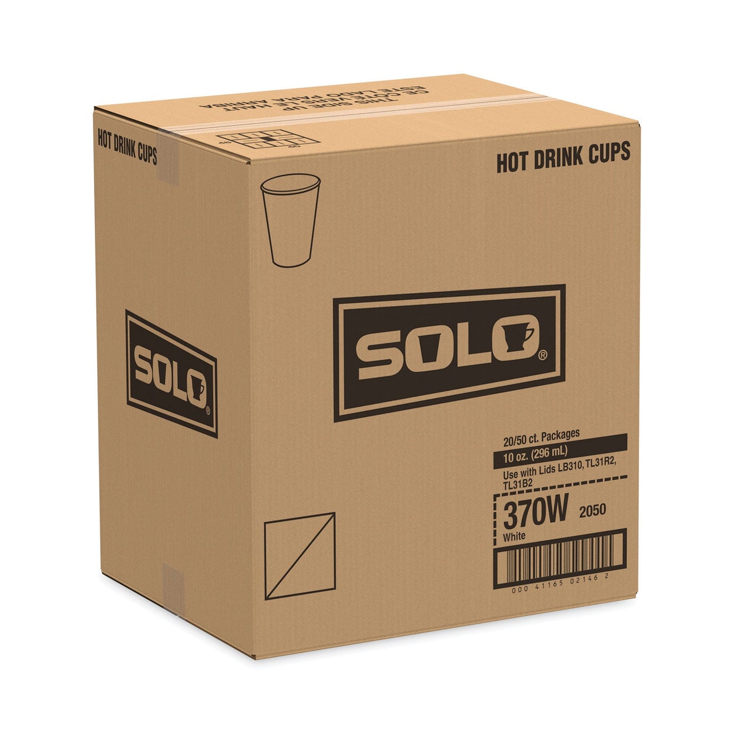 Dart Polycoated Hot Paper Cups, 10 oz, White, 50 Sleeve, 20 Sleeves/Carton