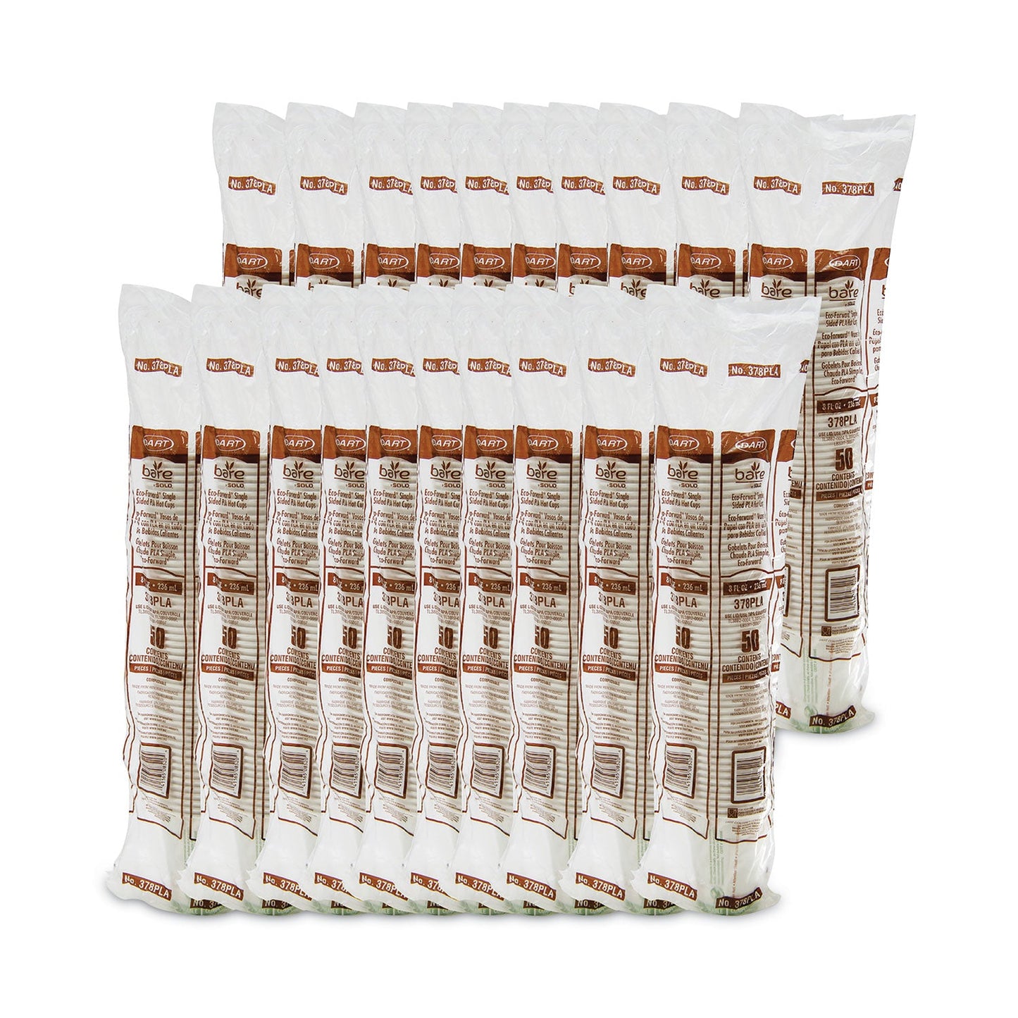 Dart Bare by Solo Eco-Forward PLA Paper Hot Cups, 8 oz, Leaf Design, White/Green/Orange, 50/Pack