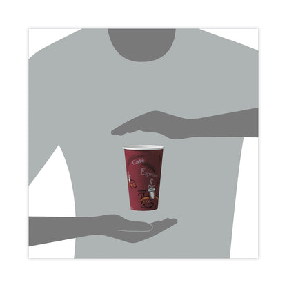 Dart Solo Paper Hot Drink Cups in Bistro Design, 16 oz, Maroon, 300/Carton