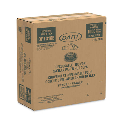 Dart Optima Reclosable Lids for Paper Hot Cups, Fits 10 oz to 24 oz Cups, Black, 1,000/Carton