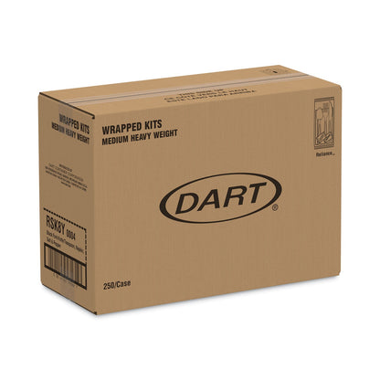 Dart Reliance Mediumweight Cutlery Kit, Knife/Fork/Spoon/Salt/Pepper/Napkin, Black, 250 Kits/Carton