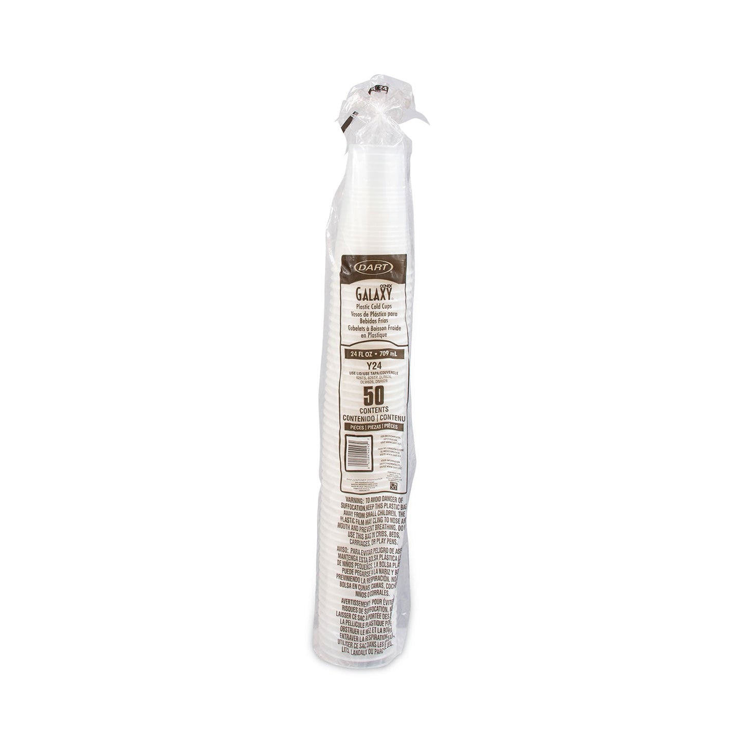 Dart High-Impact Polystyrene Tall Cold Cups, 24 oz, Translucent, Cold, 1,000/Carton