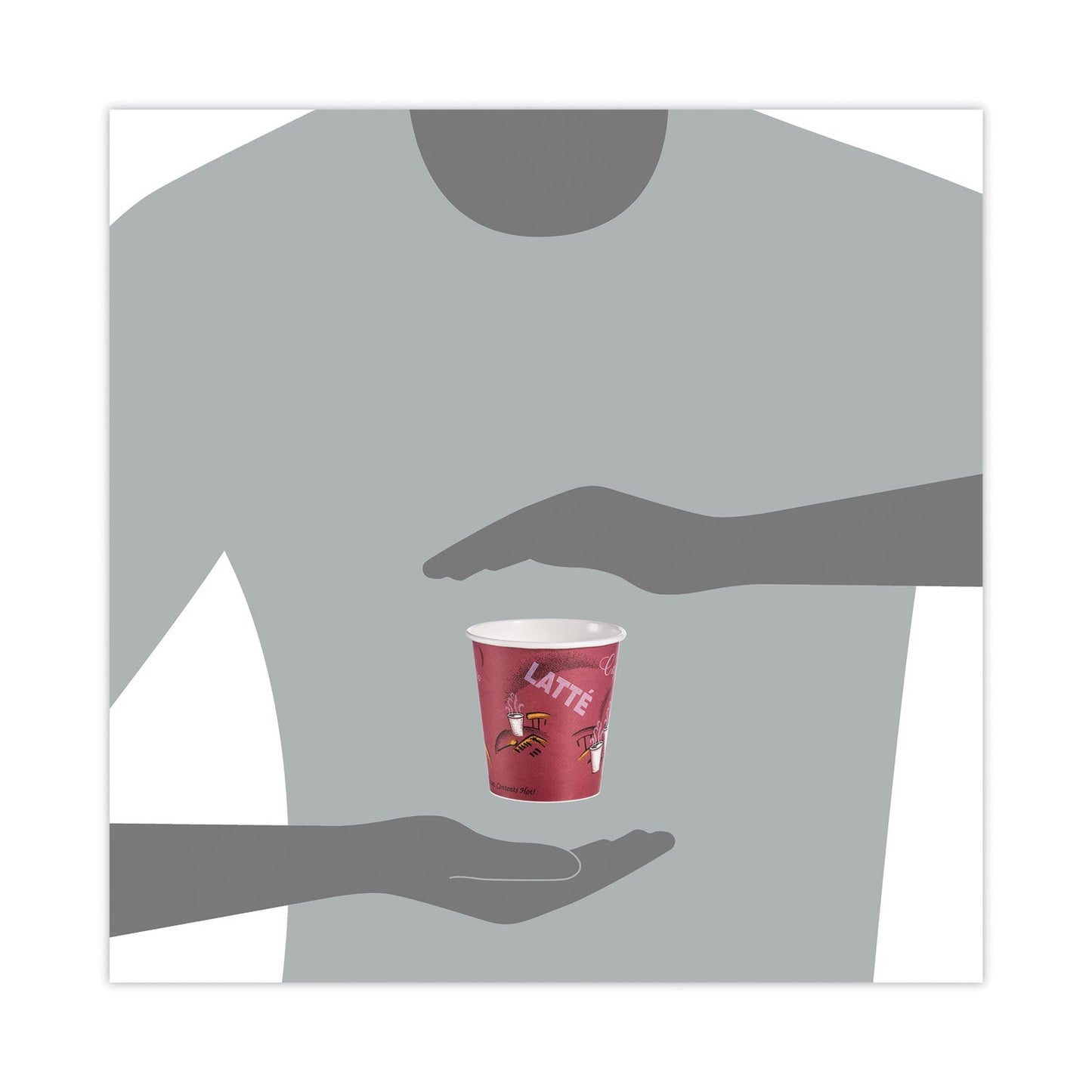 Dart Solo Paper Hot Drink Cups in Bistro Design, 10 oz, Maroon, 1,000/Carton