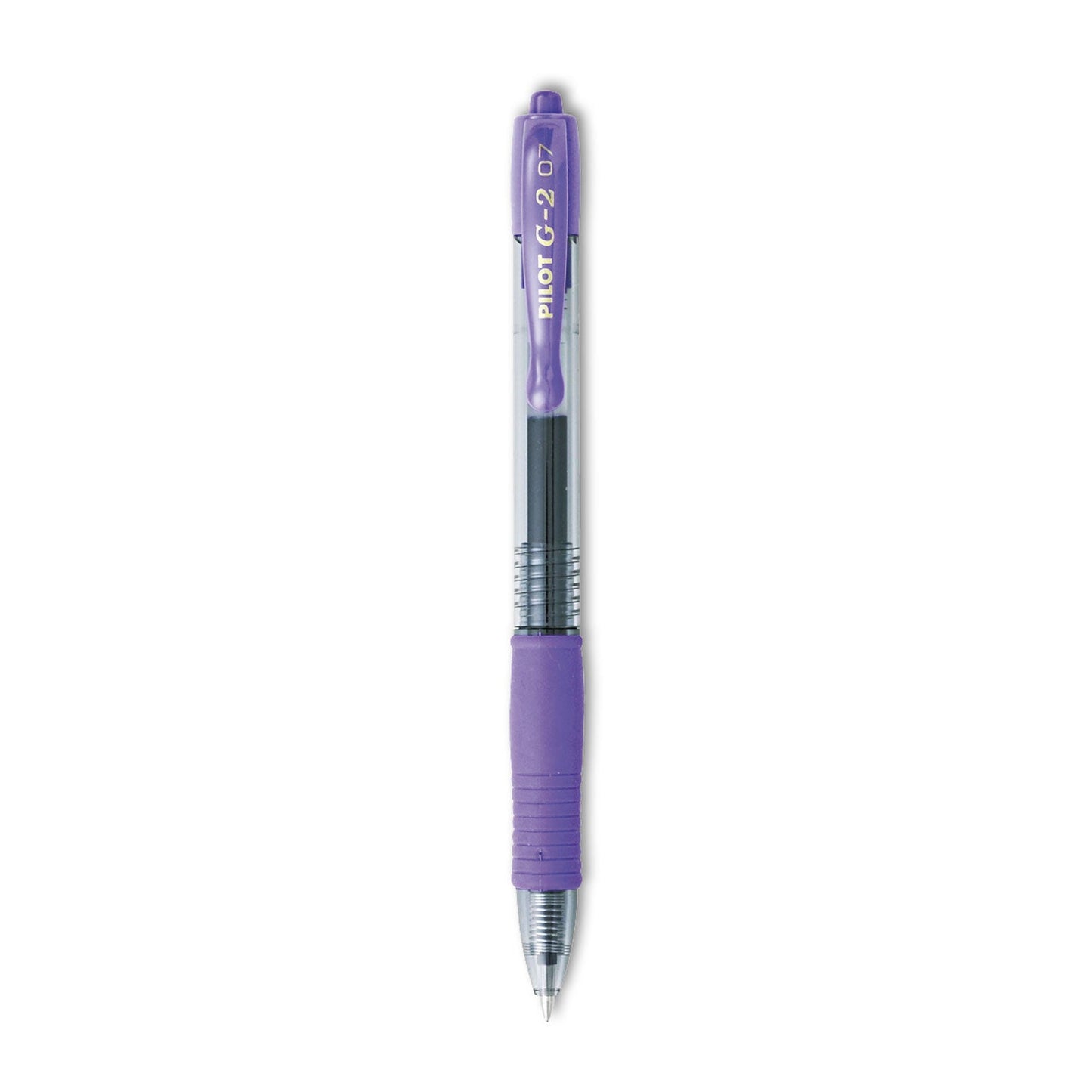 Pilot G2 Premium Gel Pen, Retractable, Fine 0.7 mm, Purple Ink, Smoke Barrel, Dozen