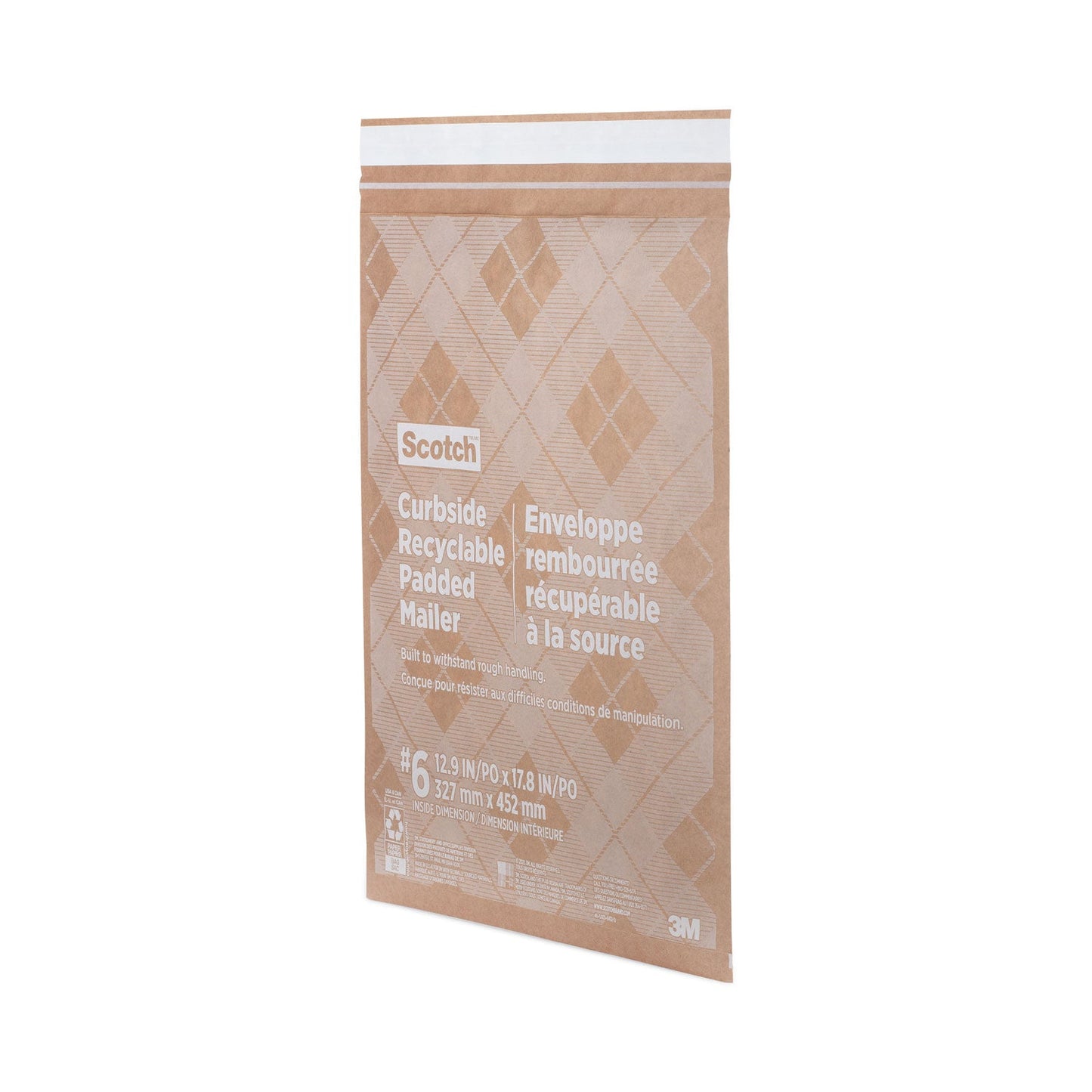 Scotch Curbside Recyclable Padded Mailer, #6, Bubble Cushion, Self-Adhesive Closure, 13.75 x 20, Natural Kraft, 50/Carton