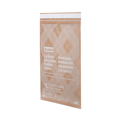 Scotch Curbside Recyclable Padded Mailer, #6, Bubble Cushion, Self-Adhesive Closure, 13.75 x 20, Natural Kraft, 50/Carton