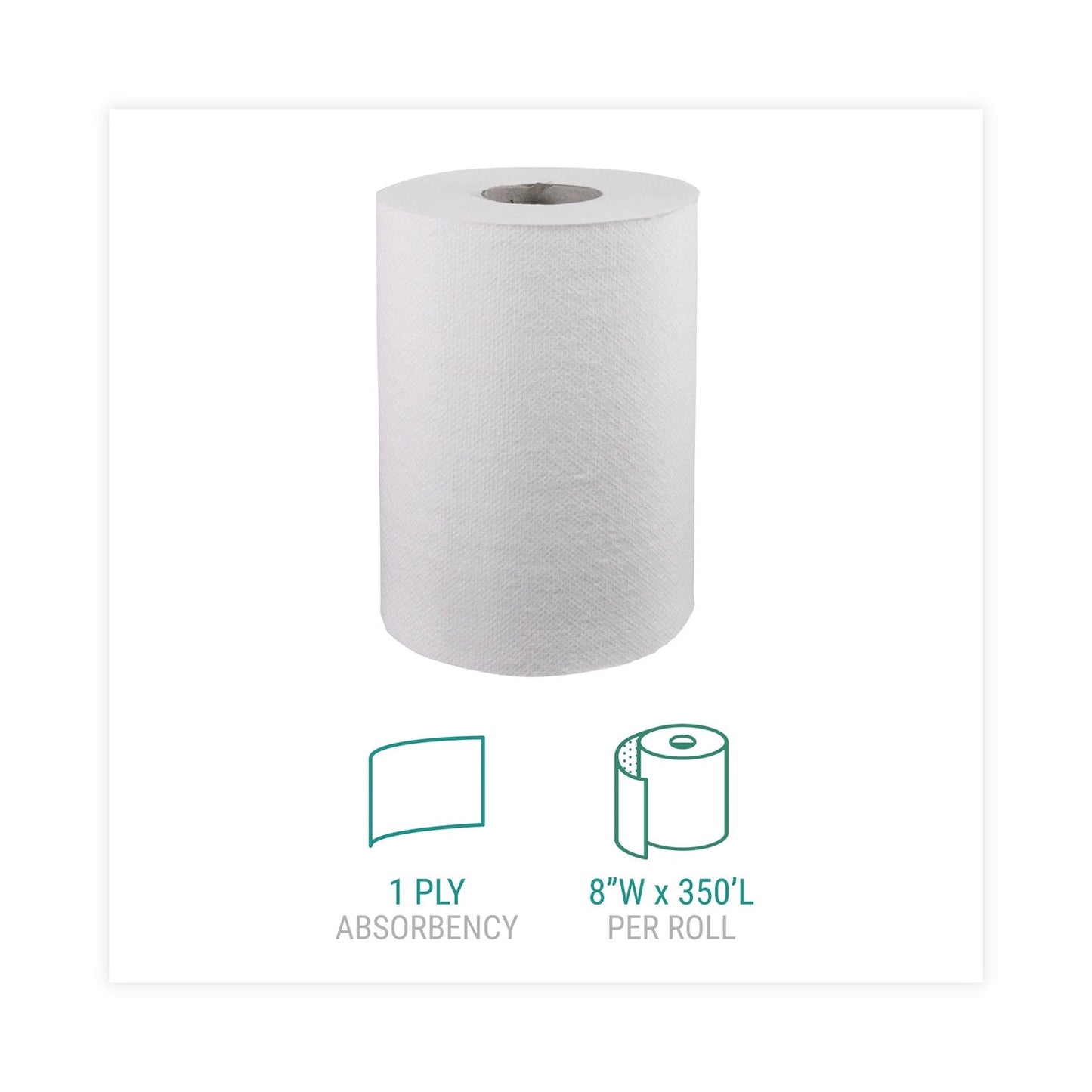 Windsoft Hardwound Roll Towels, 8" x 350 ft, White, 12 Rolls/Carton