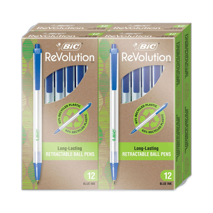 BIC ReVolution Ballpoint Pen, Retractable, Medium 1 mm, Blue Ink/Semi-Clear Barrel, 48/Pack