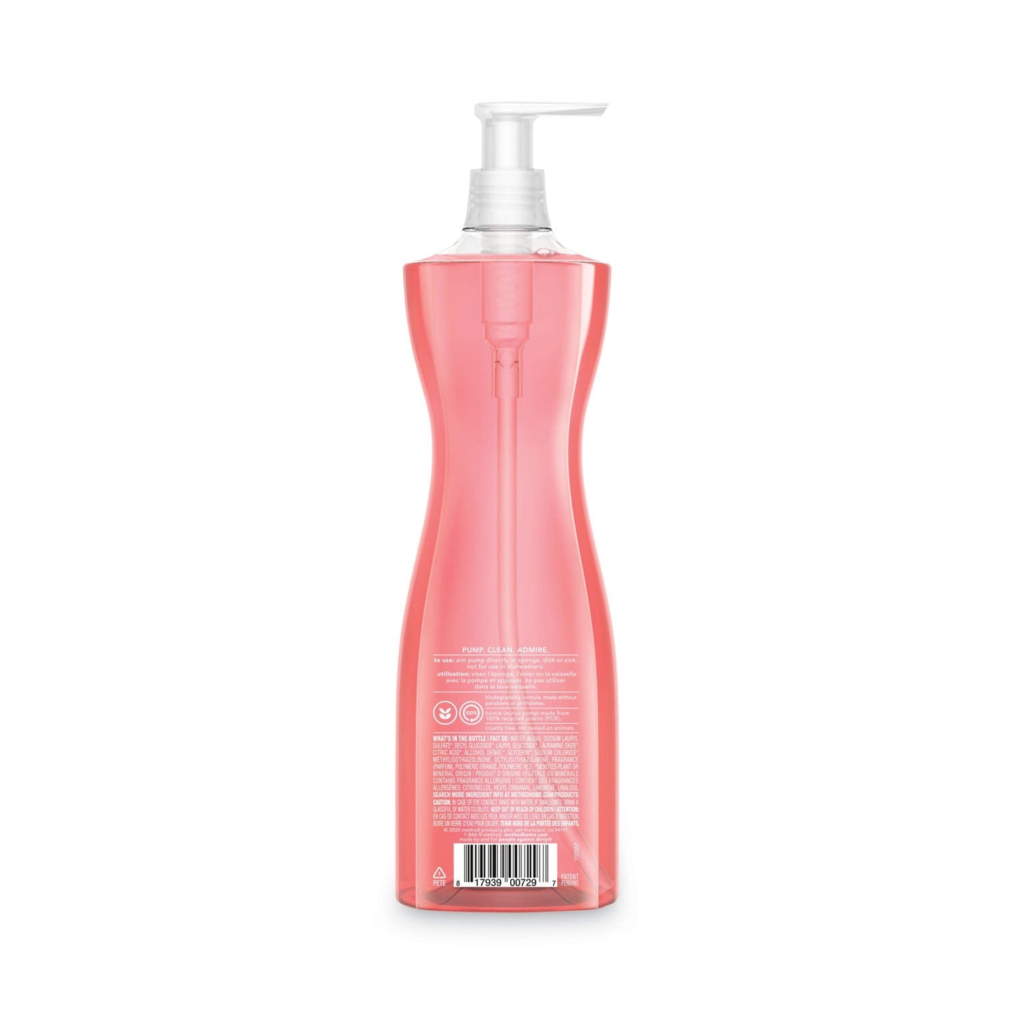 Method Dish Soap Pump, Hour-Glass Bottle Shape, Pink Grapefruit Scent, 18 oz Pump Bottle