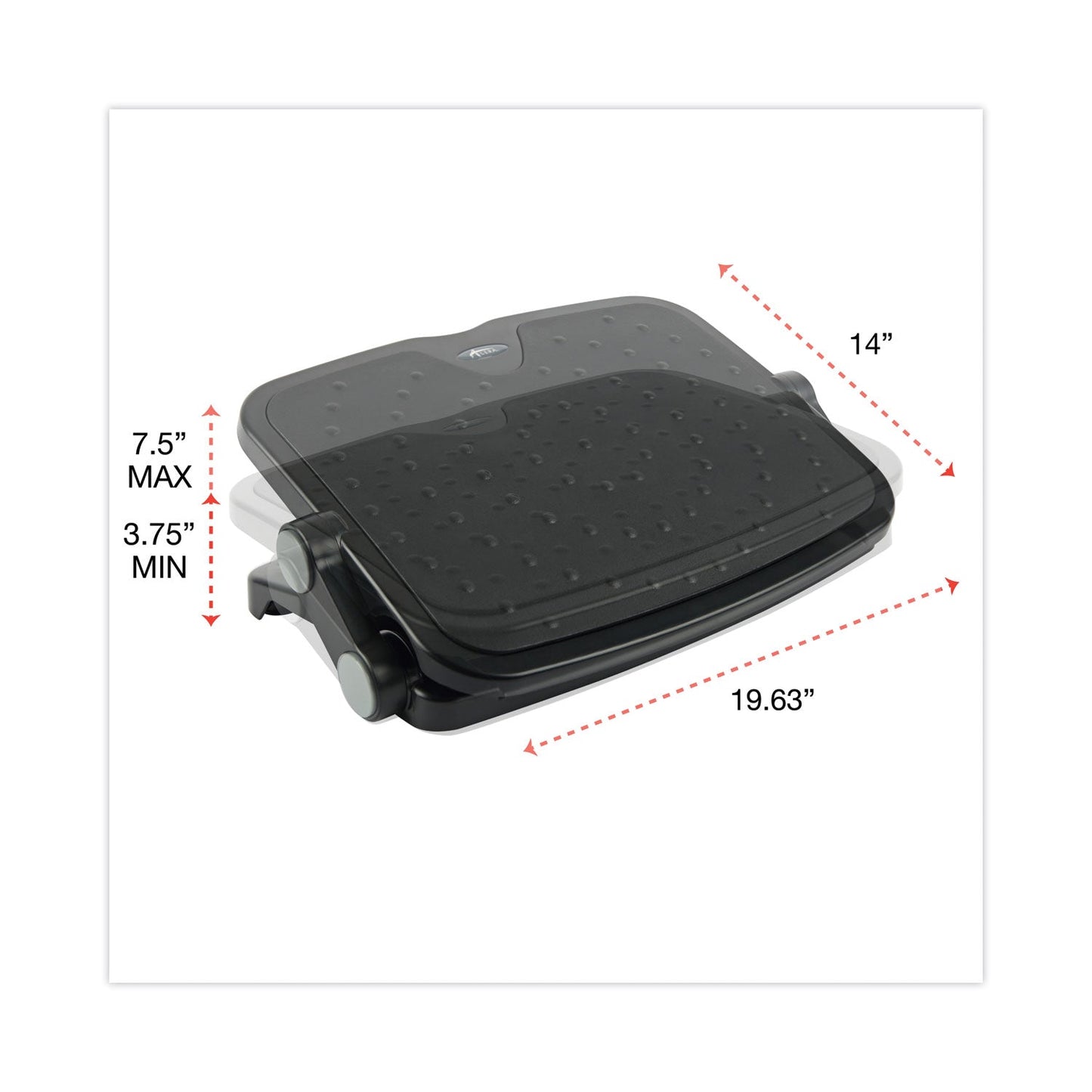 Alera Soft Cushioned Ergonomic Footrest, 14w x 19.63d x 3.75 to 7.5h, Black
