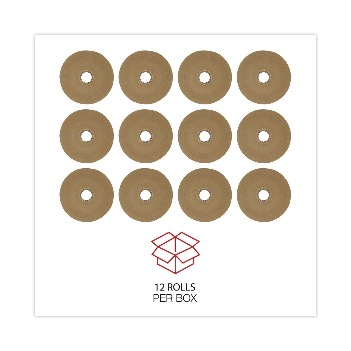 General Supply Gummed Kraft Sealing Tape, 3" Core, 2" x 600 ft, Brown, 12/Carton