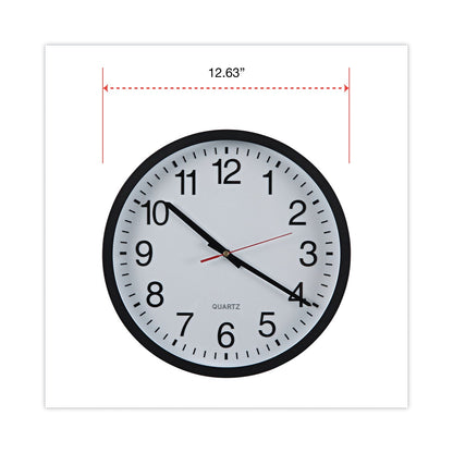 Universal Classic Round Wall Clock, 12.63" Overall Diameter, Black Case, 1 AA (sold separately)