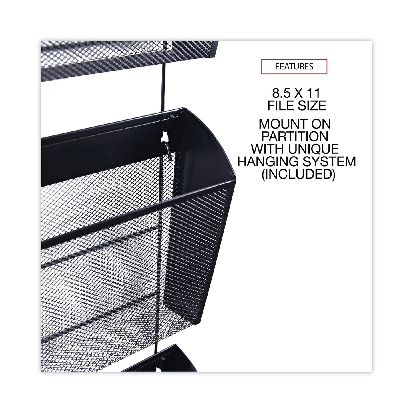 Universal Mesh Three-Pack Wall Files, 3 Sections, Letter Size, 14.13" x 3.38" x 8.5", Black