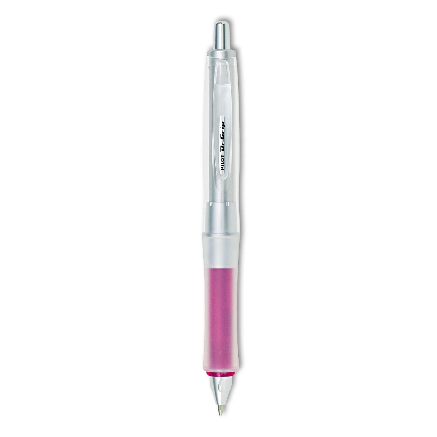 Pilot Dr. Grip Center of Gravity Ballpoint Pen, Retractable, Medium 1 mm, Black Ink, Silver/Pink Grip Barrel