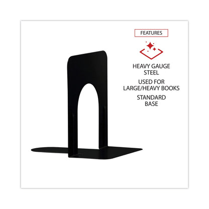 Universal Economy Bookends, Standard, 4.75 x 5.25 x 5, Heavy Gauge Steel, Black, 1 Pair