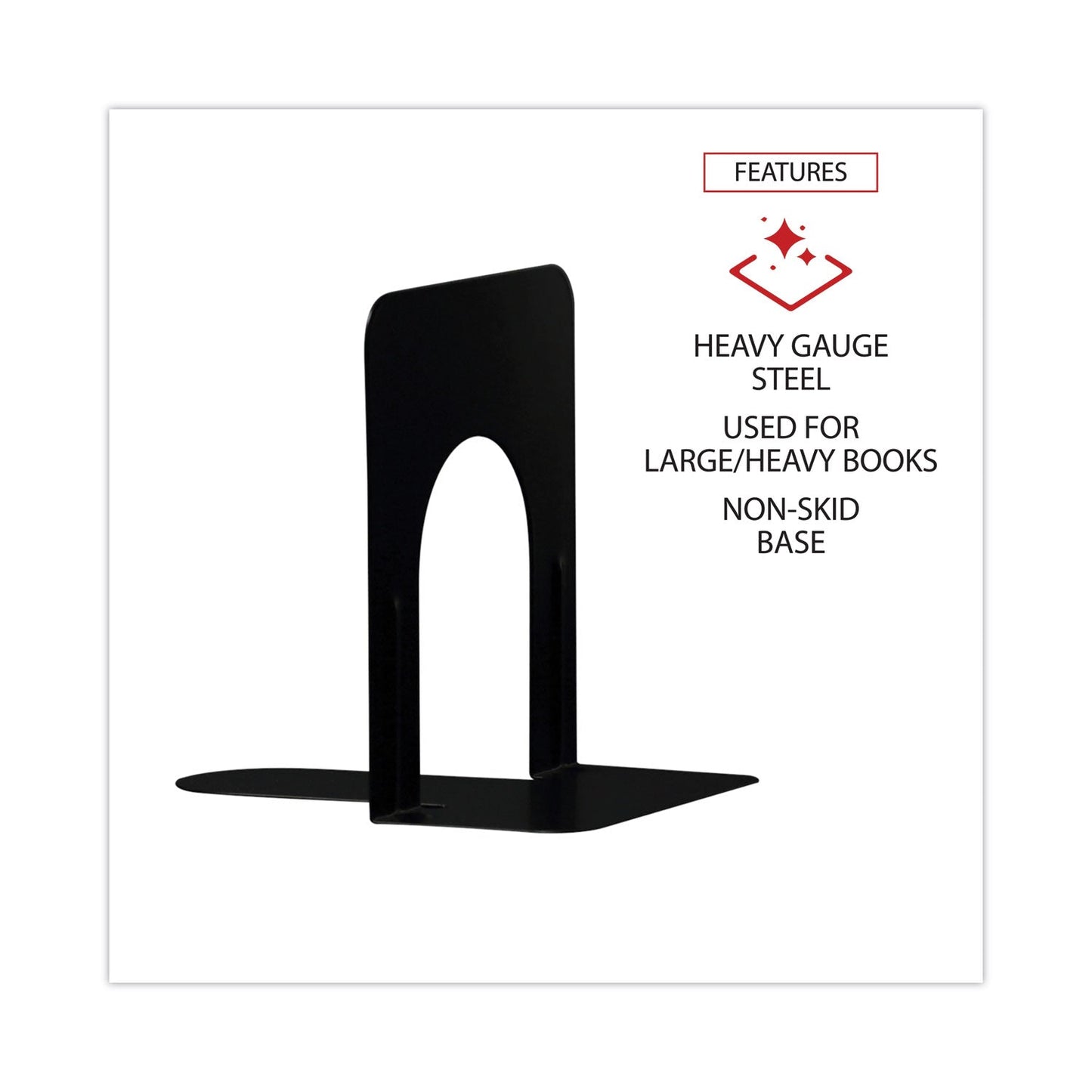 Universal Economy Bookends, Nonskid, 4.75 x 5.25 x 5, Heavy Gauge Steel, Black, 1 Pair