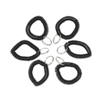Universal Wrist Coil Plus Key Ring, Plastic, Black, 6/Pack