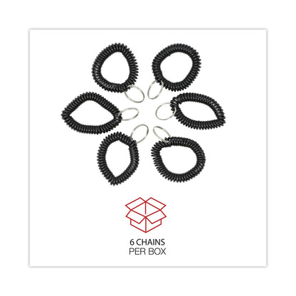 Universal Wrist Coil Plus Key Ring, Plastic, Black, 6/Pack