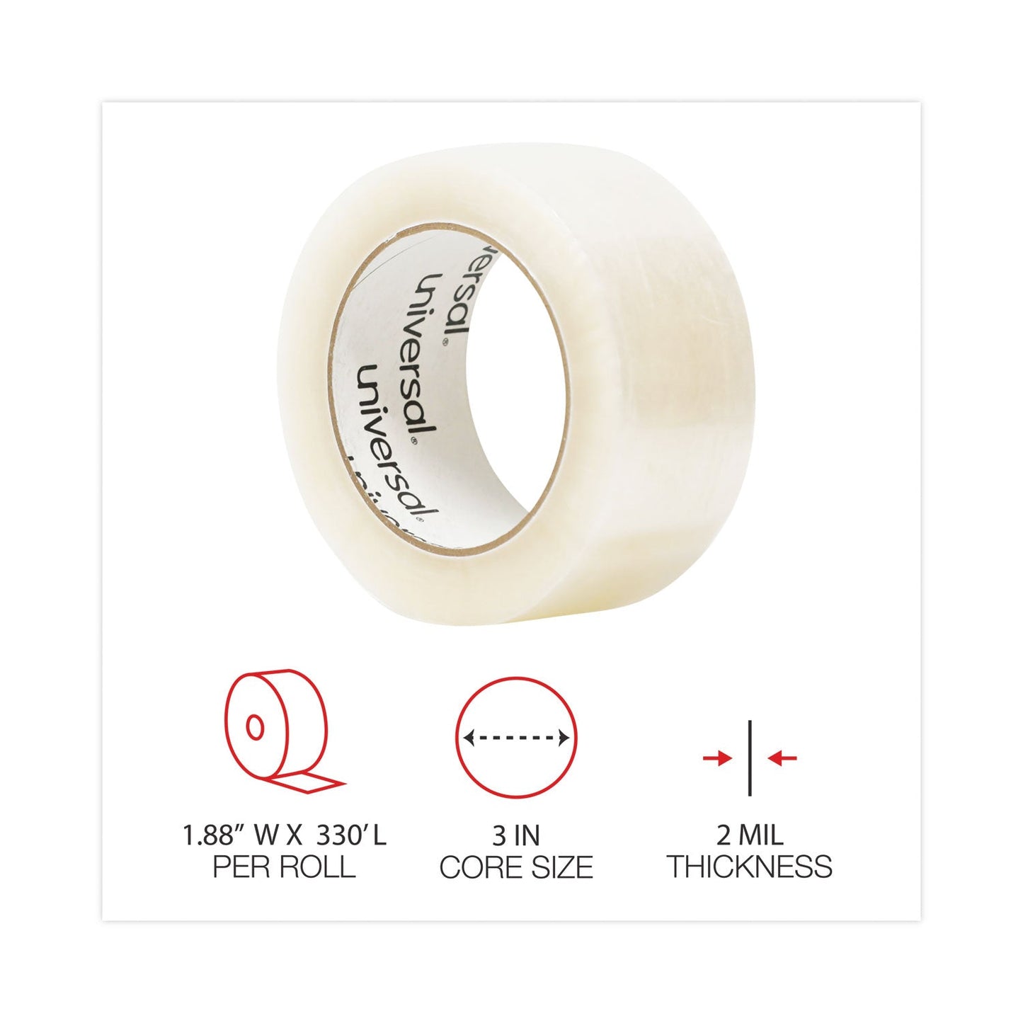 Universal General-Purpose Box Sealing Tape, 3" Core, 1.88" x 110 yds, Clear, 6/Pack