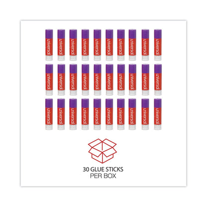 Universal Glue Stick Value Pack, 0.28 oz, Applies Purple, Dries Clear, 30/Pack