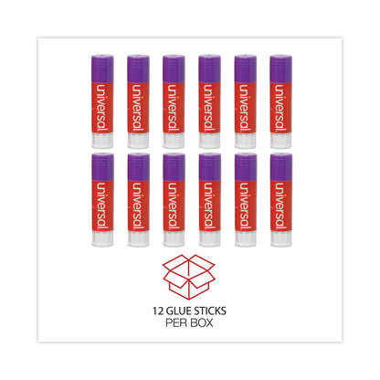 Universal Glue Stick, 1.3 oz, Applies Purple, Dries Clear, 12/Pack