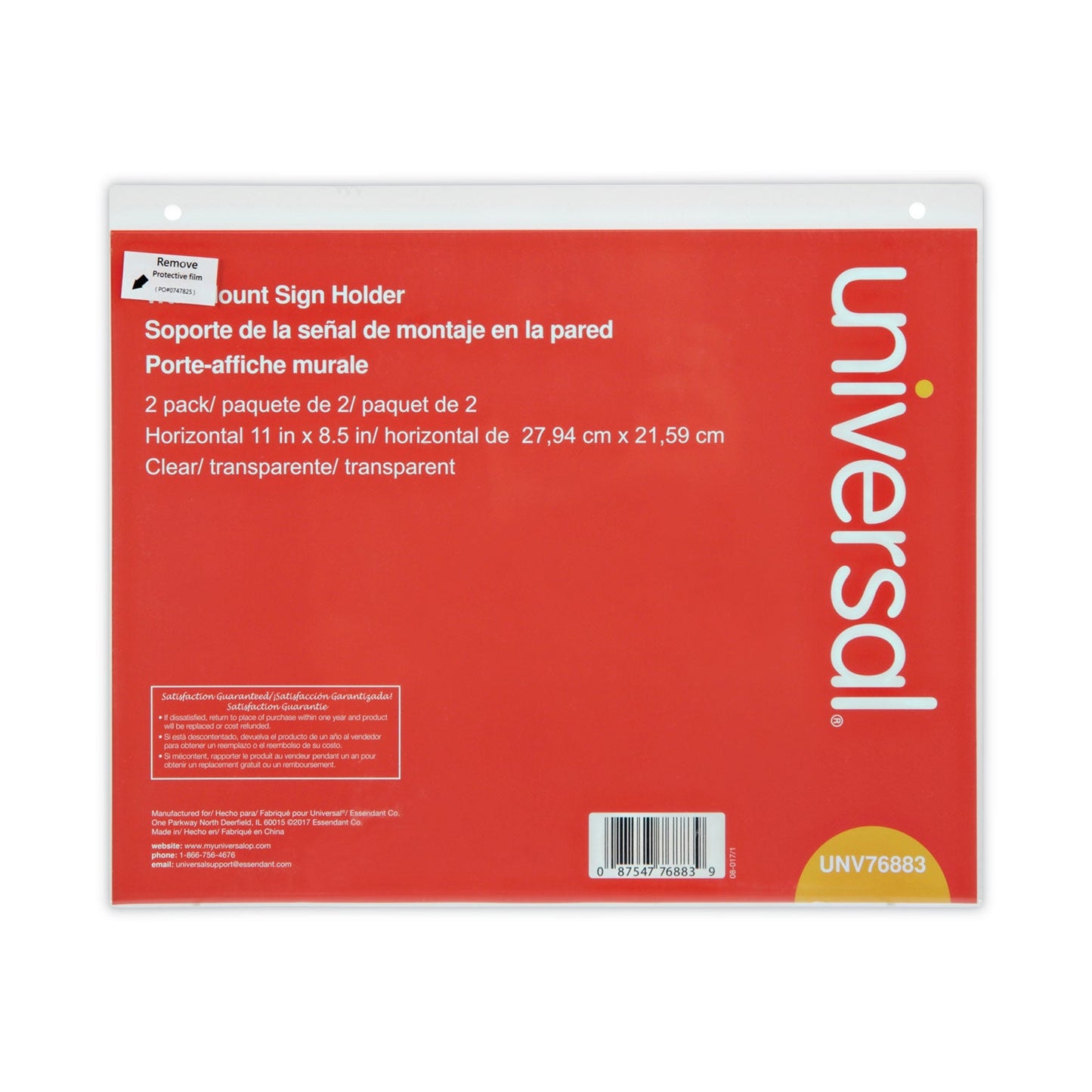 Universal Wall Mount Sign Holder, 11 x 8.5, Horizontal, Clear, 2/Pack
