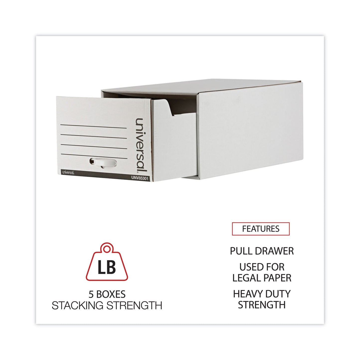 Universal Heavy-Duty Storage Drawers, Legal Files, 17.25" x 25.5" x 11.5", White, 6/Carton