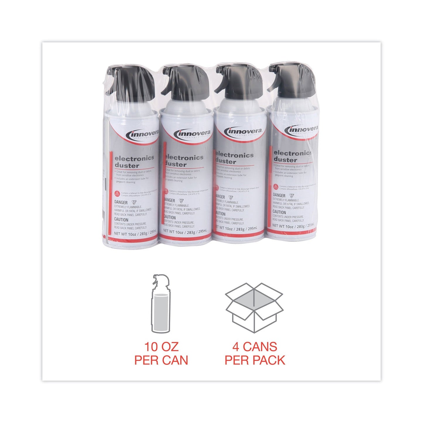 Innovera Compressed Air Duster Cleaner, 10 oz Can, 4/Pack