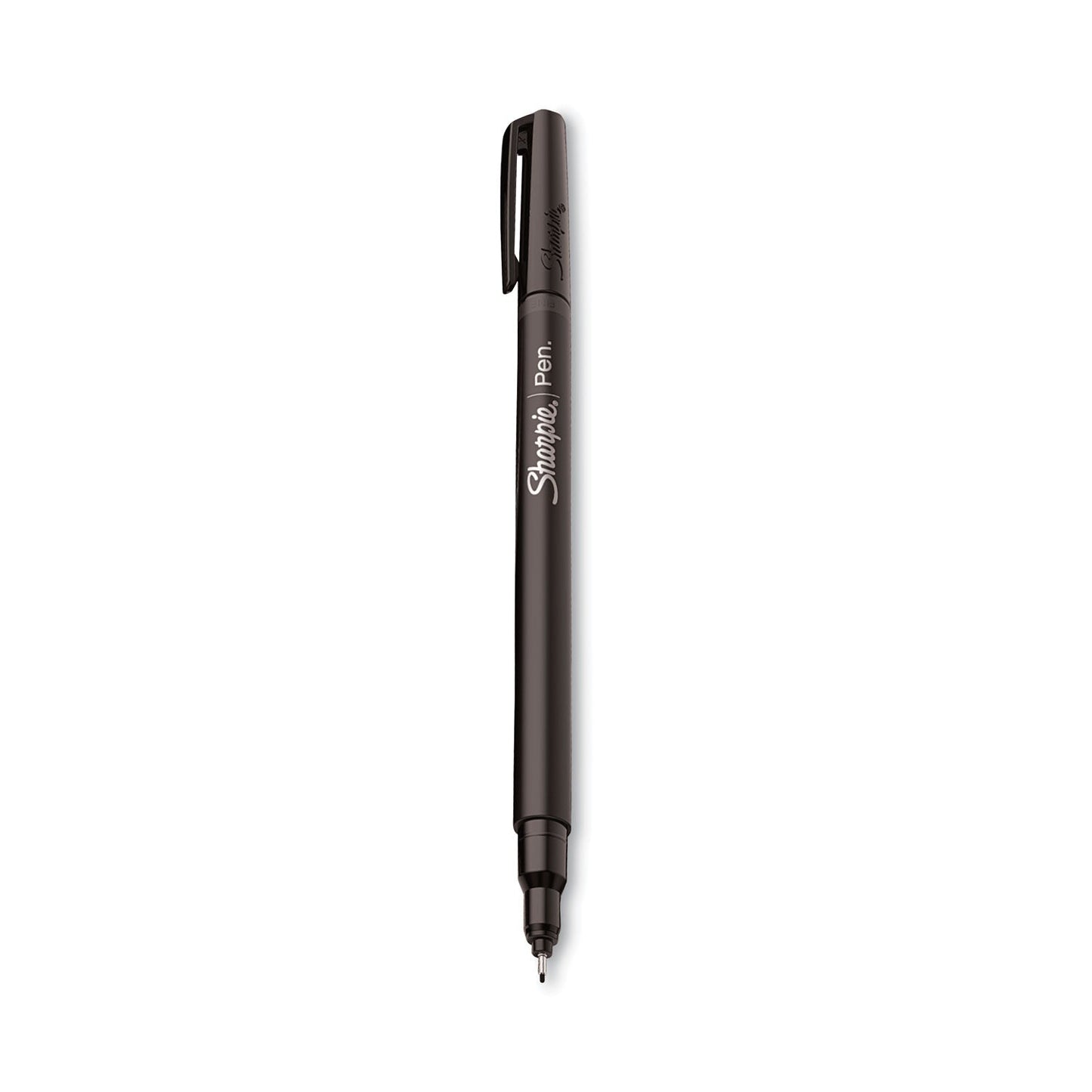 Sharpie Water-Resistant Ink Porous Point Pen, Stick, Fine 0.4 mm, Black Ink, Black/Gray Barrel, 4/Pack